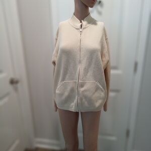 Belford Size L Cream Zip-Up Ribbed Knit Cardigan